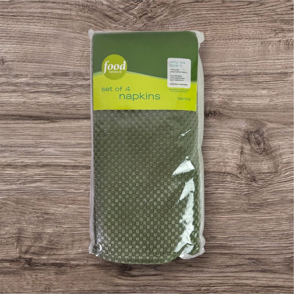 Food Network Set 4 New Open Package Green Terrine Textured Cotton Poly Napkins